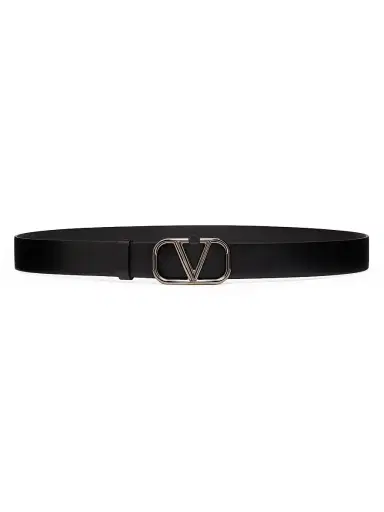 Valentino Garavani Men's VLogo Signature Calfskin Belt 30 MM - Black - Size 48 | Thumbnail 1