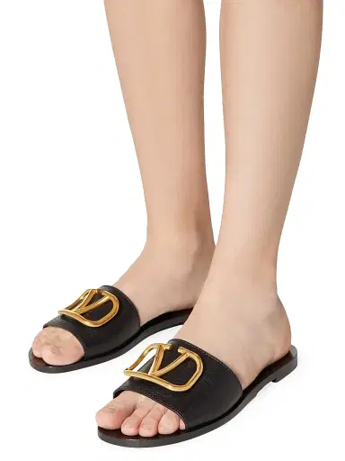Valentino Garavani Women's VLogo Signature Slide Sandals in Grainy Cowhide - Black - Size 4.5 | Thumbnail 6 Valentino Garavani Women's VLogo Signature Slide Sandals in Grainy Cowhide - Black - Size 4.5 | Thumbnail 6