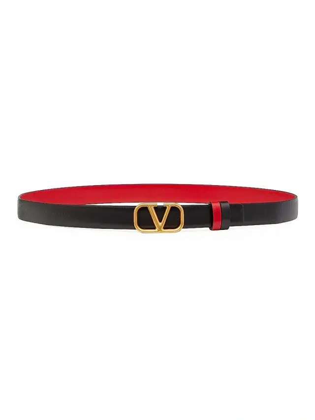 Valentino Garavani Women's Reversible Vlogo Signature Belt in Glossy Calfskin 20MM - Black Pure Red
