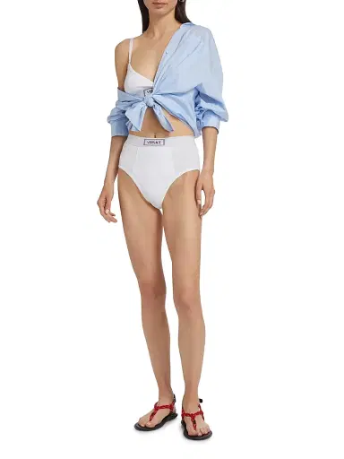 Versace Women's Ribbed Logo Brief - White - Size XL | Thumbnail 2 Versace Women's Ribbed Logo Brief - White - Size XL | Thumbnail 2