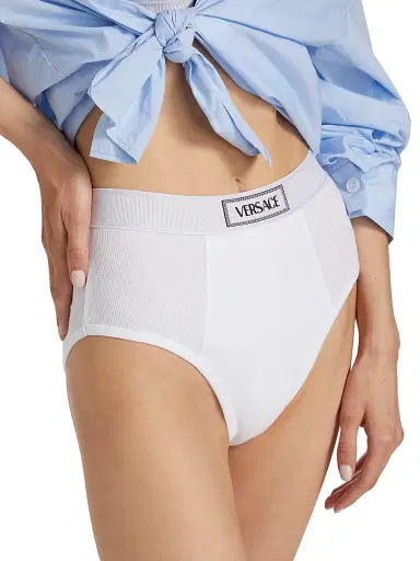 Versace Women's Ribbed Logo Brief - White - Size XL | Thumbnail 5 Versace Women's Ribbed Logo Brief - White - Size XL | Thumbnail 5