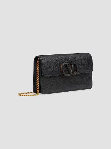 Valentino Garavani Women's VLogo Signature Grainy Calfskin Wallet with Chain - Black | Thumbnail 2