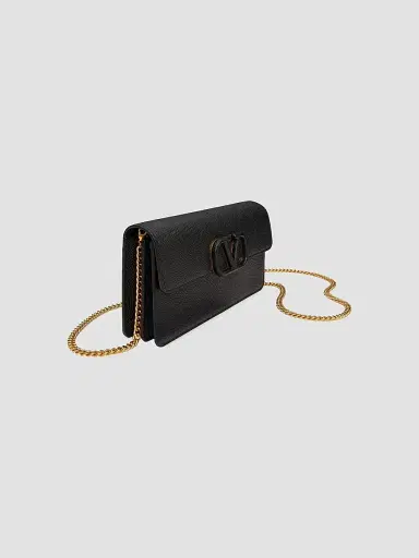 Valentino Garavani Women's VLogo Signature Grainy Calfskin Wallet with Chain - Black | Thumbnail 5
