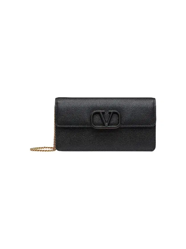Valentino Garavani Women's VLogo Signature Grainy Calfskin Wallet with Chain - Black