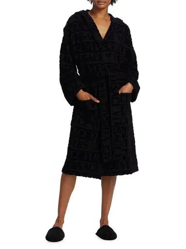 Versace Women's Repeat Logo Cotton Robe - Black - Size Small | Thumbnail 2