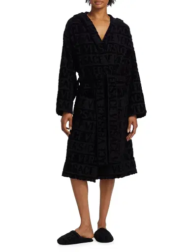 Versace Women's Repeat Logo Cotton Robe - Black - Size Small | Thumbnail 3