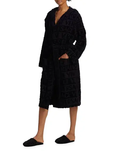 Versace Women's Repeat Logo Cotton Robe - Black - Size Small | Thumbnail 4
