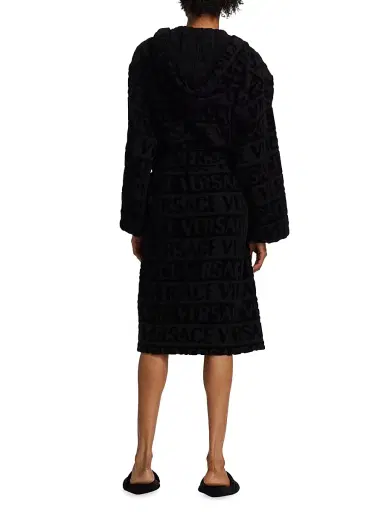 Versace Women's Repeat Logo Cotton Robe - Black - Size Small | Thumbnail 5
