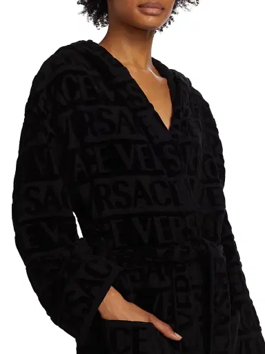 Versace Women's Repeat Logo Cotton Robe - Black - Size Small | Thumbnail 6