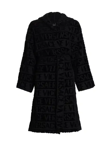Versace Women's Repeat Logo Cotton Robe - Black - Size Small | Thumbnail 1