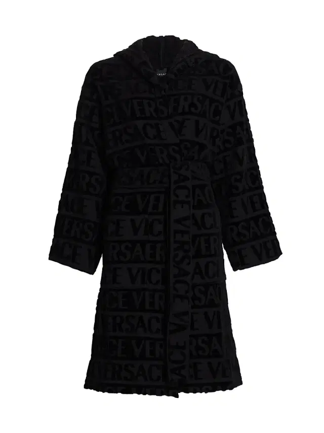 Versace Women's Repeat Logo Cotton Robe - Black