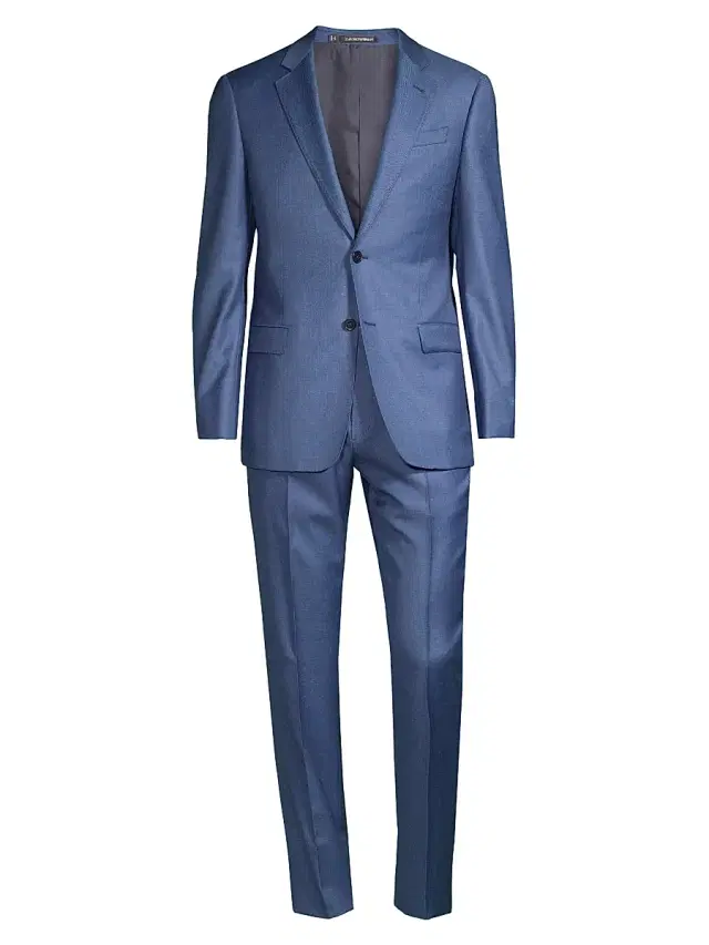 Men's Solid Virgin Wool Suit - Blue Men's Solid Virgin Wool Suit - Blue