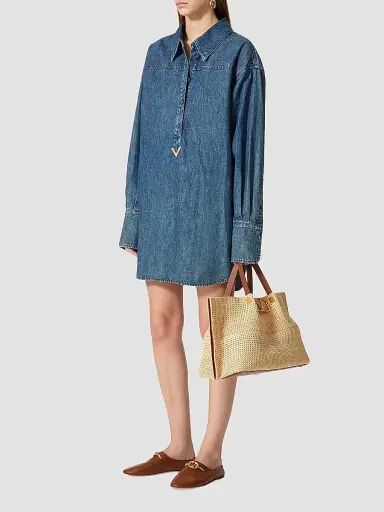 Valentino Garavani Women's Medium Straw Summer Tote Bag - Saddle Brown Natural | Thumbnail 2