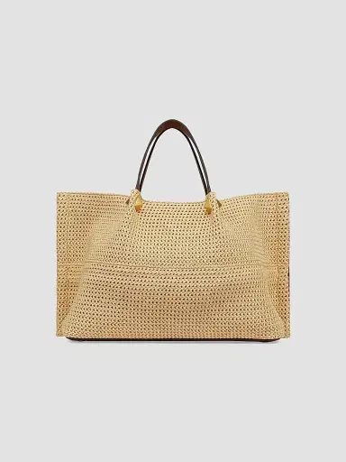 Valentino Garavani Women's Medium Straw Summer Tote Bag - Saddle Brown Natural | Thumbnail 4
