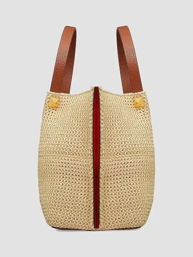 Valentino Garavani Women's Medium Straw Summer Tote Bag - Saddle Brown Natural | Thumbnail 5