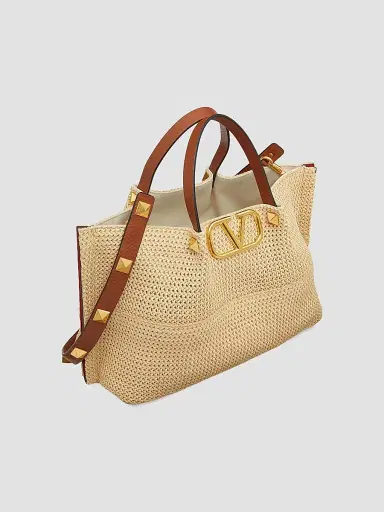 Valentino Garavani Women's Medium Straw Summer Tote Bag - Saddle Brown Natural | Thumbnail 6