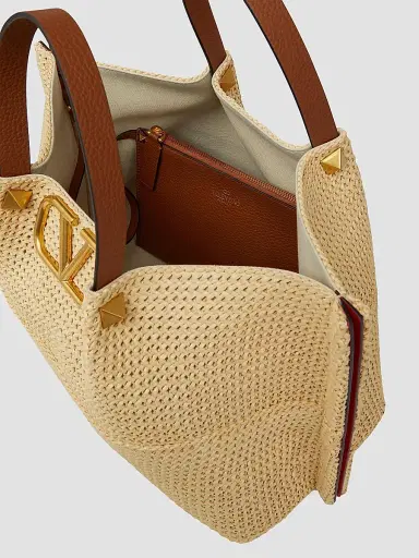 Valentino Garavani Women's Medium Straw Summer Tote Bag - Saddle Brown Natural | Thumbnail 7