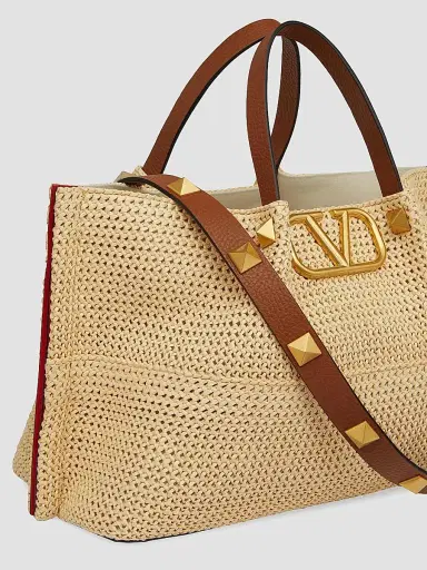 Valentino Garavani Women's Medium Straw Summer Tote Bag - Saddle Brown Natural | Thumbnail 8