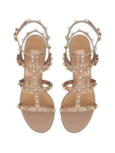Valentino Garavani Women's Rockstud Calfskin Ankle Strap Sandals - Poudre - Size 11.5 | Thumbnail 4