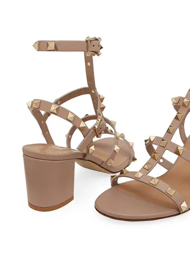 Valentino Garavani Women's Rockstud Calfskin Ankle Strap Sandals - Poudre - Size 11.5 | Thumbnail 5