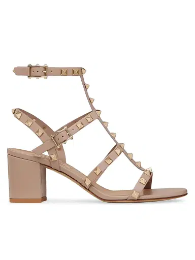 Valentino Garavani Women's Rockstud Calfskin Ankle Strap Sandals - Poudre - Size 11.5 | Thumbnail 1