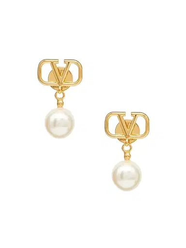 Valentino Garavani Women's VLogo Signature Earrings With Swarovski Pearls - Gold | Thumbnail 1