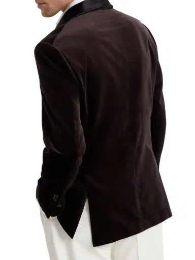 Brunello Cucinelli Men's One and a Half Breasted Tuxedo Jacket with Shawl Lapels - Rust Brown | Thumbnail 3 Brunello Cucinelli Men's One and a Half Breasted Tuxedo Jacket with Shawl Lapels - Rust Brown | Thumbnail 3