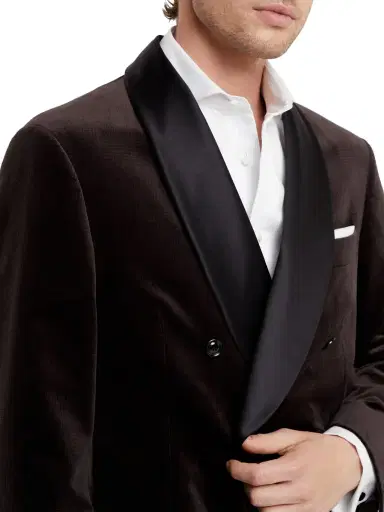 Brunello Cucinelli Men's One and a Half Breasted Tuxedo Jacket with Shawl Lapels - Rust Brown | Thumbnail 4 Brunello Cucinelli Men's One and a Half Breasted Tuxedo Jacket with Shawl Lapels - Rust Brown | Thumbnail 4