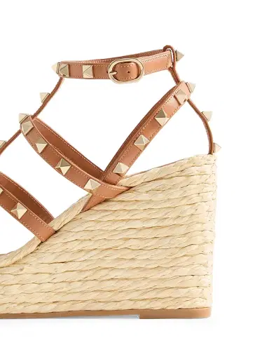 Valentino Garavani Women's Rockstud Wedge Sandals With Calfskin Straps 95MM - Natural Almond | Thumbnail 6