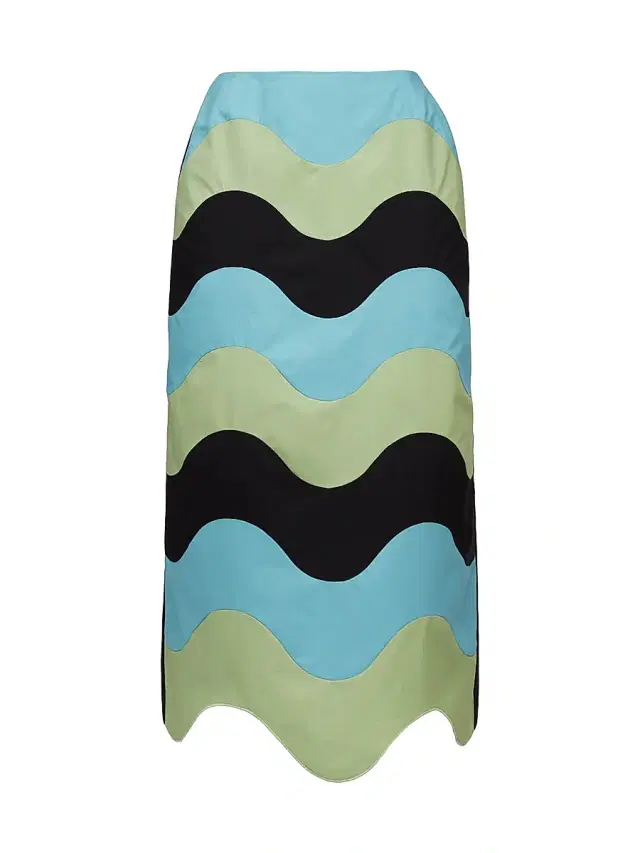 La DoubleJ Women's Pencil Skirt Intarsio Waves - Color Block Nero Black