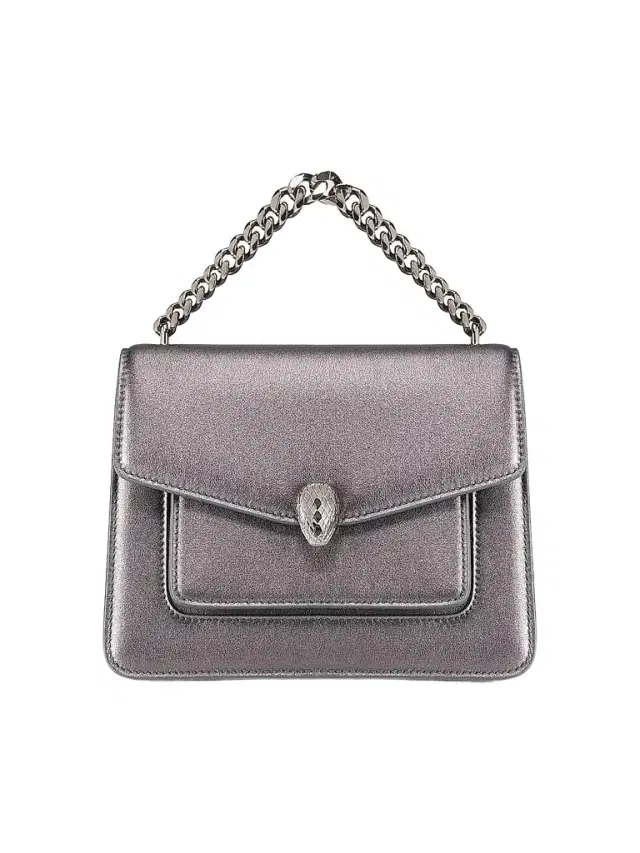 BVLGARI Women's Maxi Serpenti Metallic Leather Chain Top Handle Bag - Anthracite