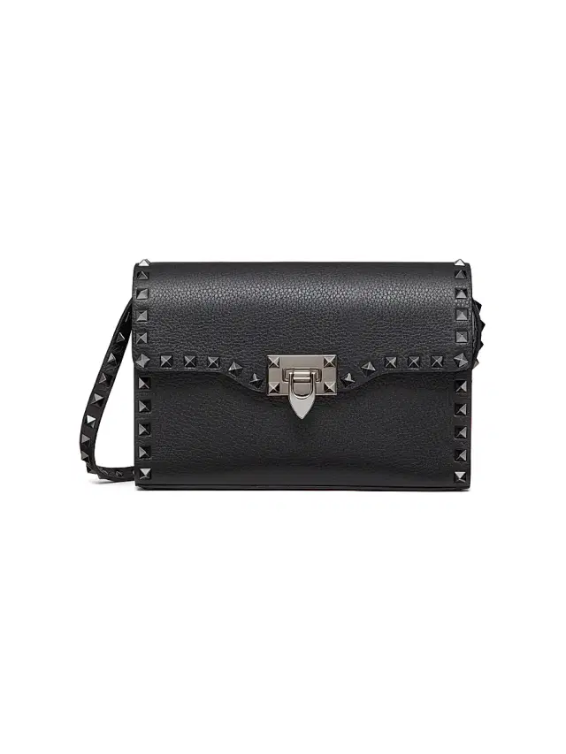 Valentino Garavani Women's  Rockstud Grainy Calfskin Crossbody Bag - Black