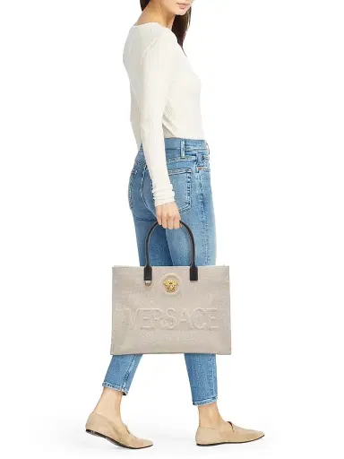 Versace Women's Logo Canvas Tote - Rope Black Gold | Thumbnail 2 Versace Women's Logo Canvas Tote - Rope Black Gold | Thumbnail 2