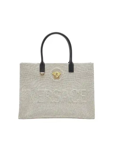 Versace Women's Logo Canvas Tote - Rope Black Gold | Thumbnail 1 Versace Women's Logo Canvas Tote - Rope Black Gold | Thumbnail 1
