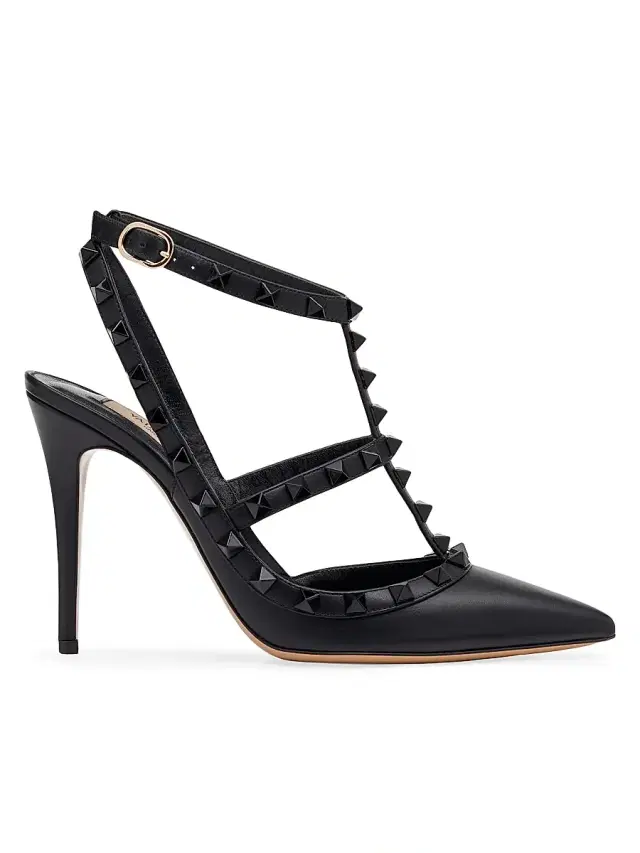 Valentino Garavani Women's Rockstud Ankle Strap Pumps 100MM - Black