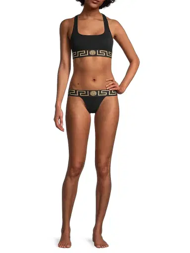 Versace Women's Greca Border Thong - Black - Size XL | Thumbnail 2