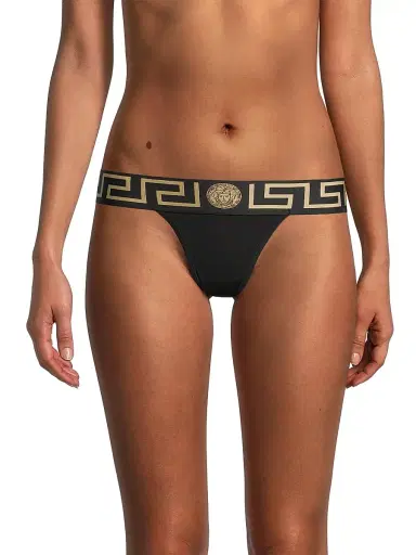 Versace Women's Greca Border Thong - Black - Size XL | Thumbnail 3