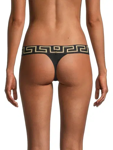 Versace Women's Greca Border Thong - Black - Size XL | Thumbnail 4
