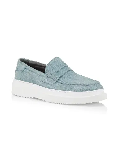 Pollini Men's Summer Vibes Suede Platform Penny Loafers - Light Blue - Size 10 | Thumbnail 2 Pollini Men's Summer Vibes Suede Platform Penny Loafers - Light Blue - Size 10 | Thumbnail 2