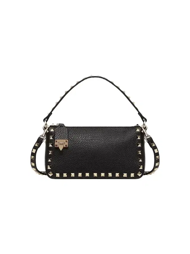 Valentino Garavani Women's  Rockstud Grainy Calfskin Crossbody Bag - Black Gold