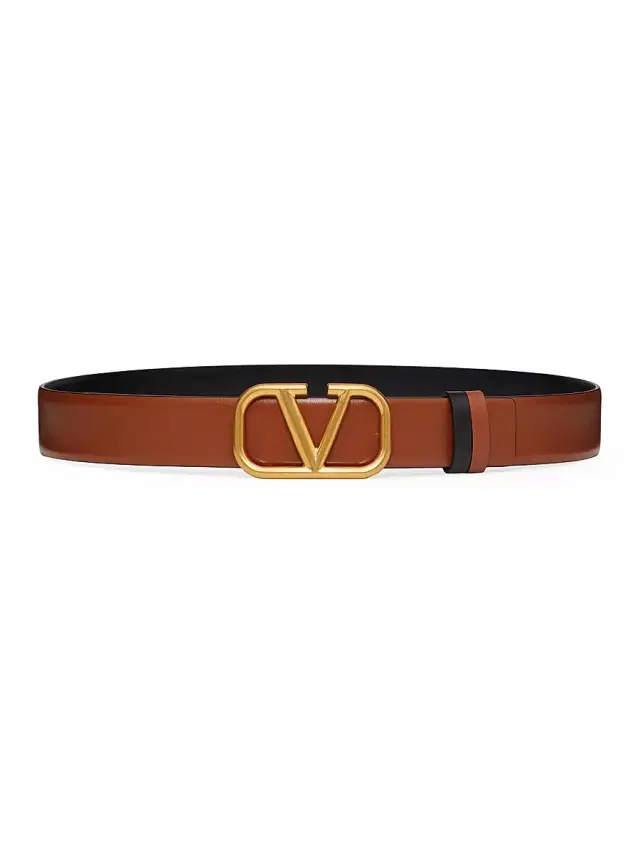 Women's Reversible VLogo Signature Belt in Glossy Calfskin 30MM - Saddle Brown Black