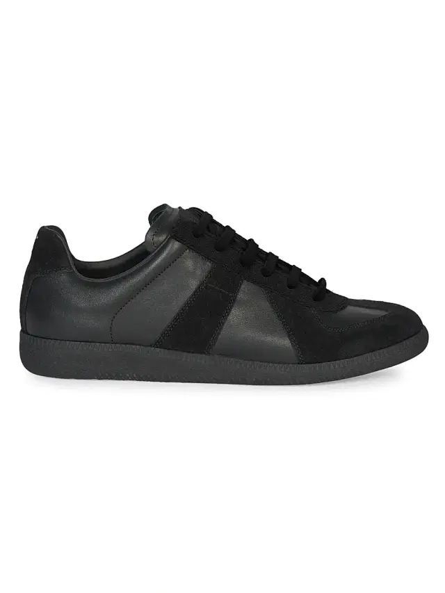 Maison Margiela Men's Replica Leather & Suede Low-Top Sneakers - Black
