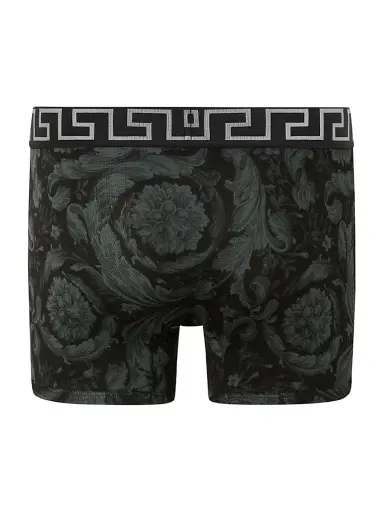Versace Men's Barocco-Print Cotton-Stretch Boxer Briefs - Black Grey - Size Small | Thumbnail 3