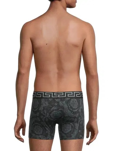 Versace Men's Barocco-Print Cotton-Stretch Boxer Briefs - Black Grey - Size Small | Thumbnail 5