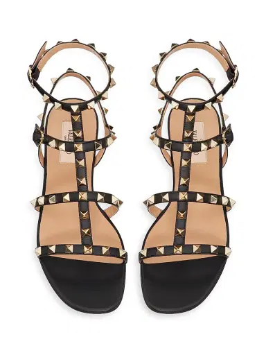 Valentino Garavani Women's Rockstud Flat Calfskin Sandals with Straps | Thumbnail 4 Valentino Garavani Women's Rockstud Flat Calfskin Sandals with Straps | Thumbnail 4