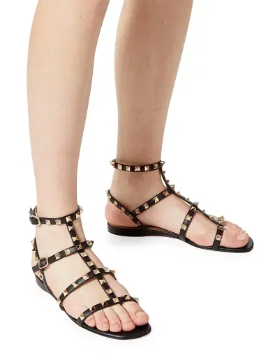 Valentino Garavani Women's Rockstud Flat Calfskin Sandals with Straps | Thumbnail 6 Valentino Garavani Women's Rockstud Flat Calfskin Sandals with Straps | Thumbnail 6