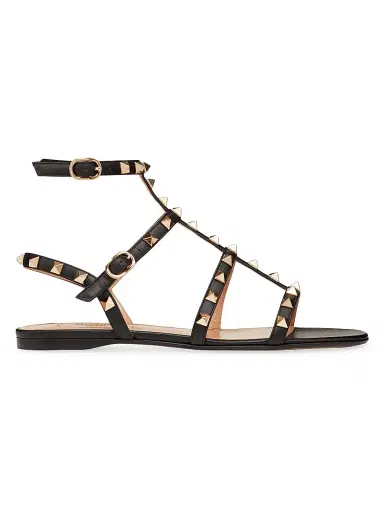 Valentino Garavani Women's Rockstud Flat Calfskin Sandals with Straps | Thumbnail 1 Valentino Garavani Women's Rockstud Flat Calfskin Sandals with Straps | Thumbnail 1