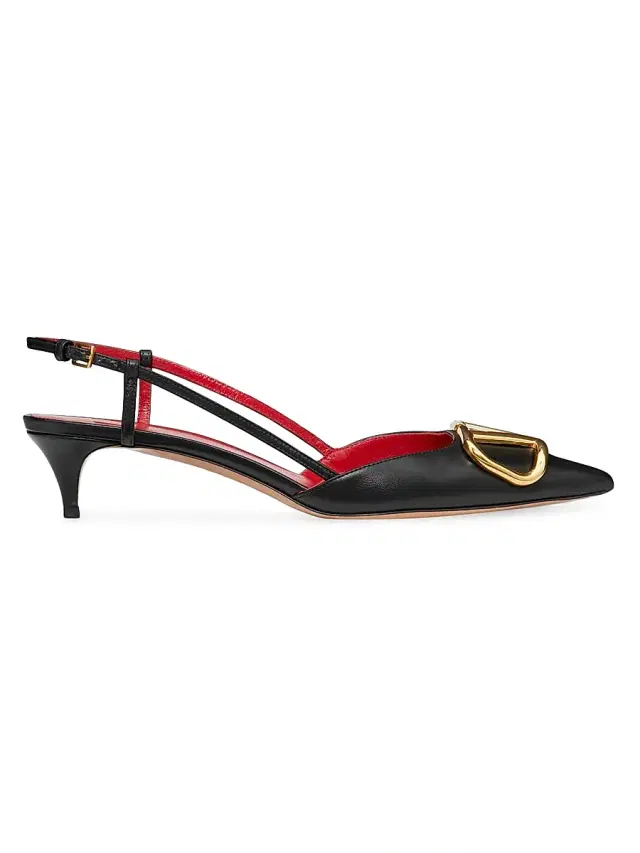 Valentino Garavani Women's VLogo Signature Calfskin Slingback Pumps 40MM - Black