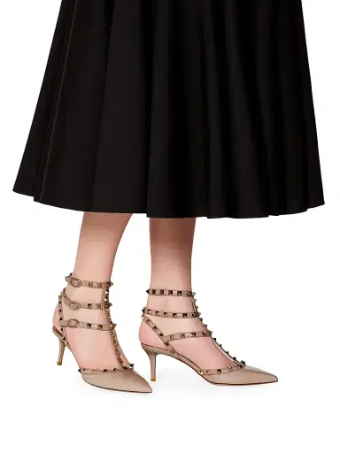 Valentino Garavani Women's Rockstud Caged Pumps 65MM - Poudre - Size 12 | Thumbnail 6