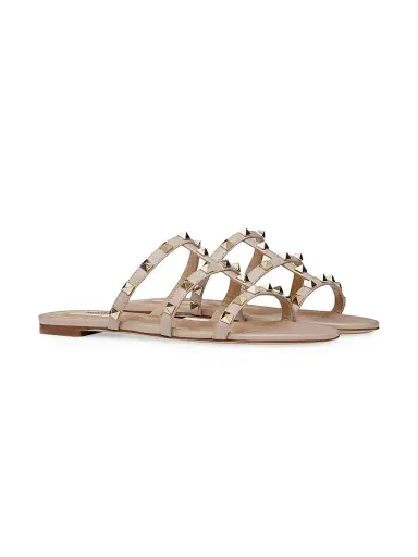 Valentino Garavani Women's Rockstud Flat Slide Sandals - Poudre - Size 11.5 | Thumbnail 2